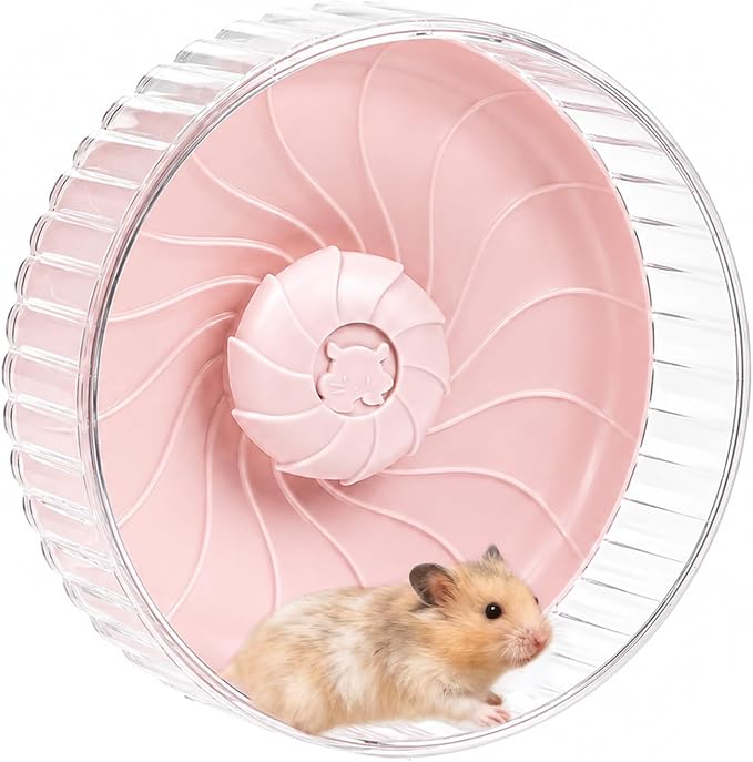 Silent Hamster Wheel, 8in Hamster Wheel No Stand, Double-Bearing Quiet Spinner for Syrian Hamsters, Hedgehogs, Mice & Small Pets, Pink