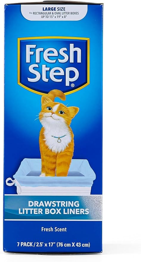 Fresh Step Drawstring Cat Litter Box Liners, Scented Heavy Duty Kitty Litter Bags for Large Oval or Rectangle Pans, Helps Contain Odor and Mess, Easy Lift Out Cleanup, 30 x 17 in, 7 Count - 3 Pack