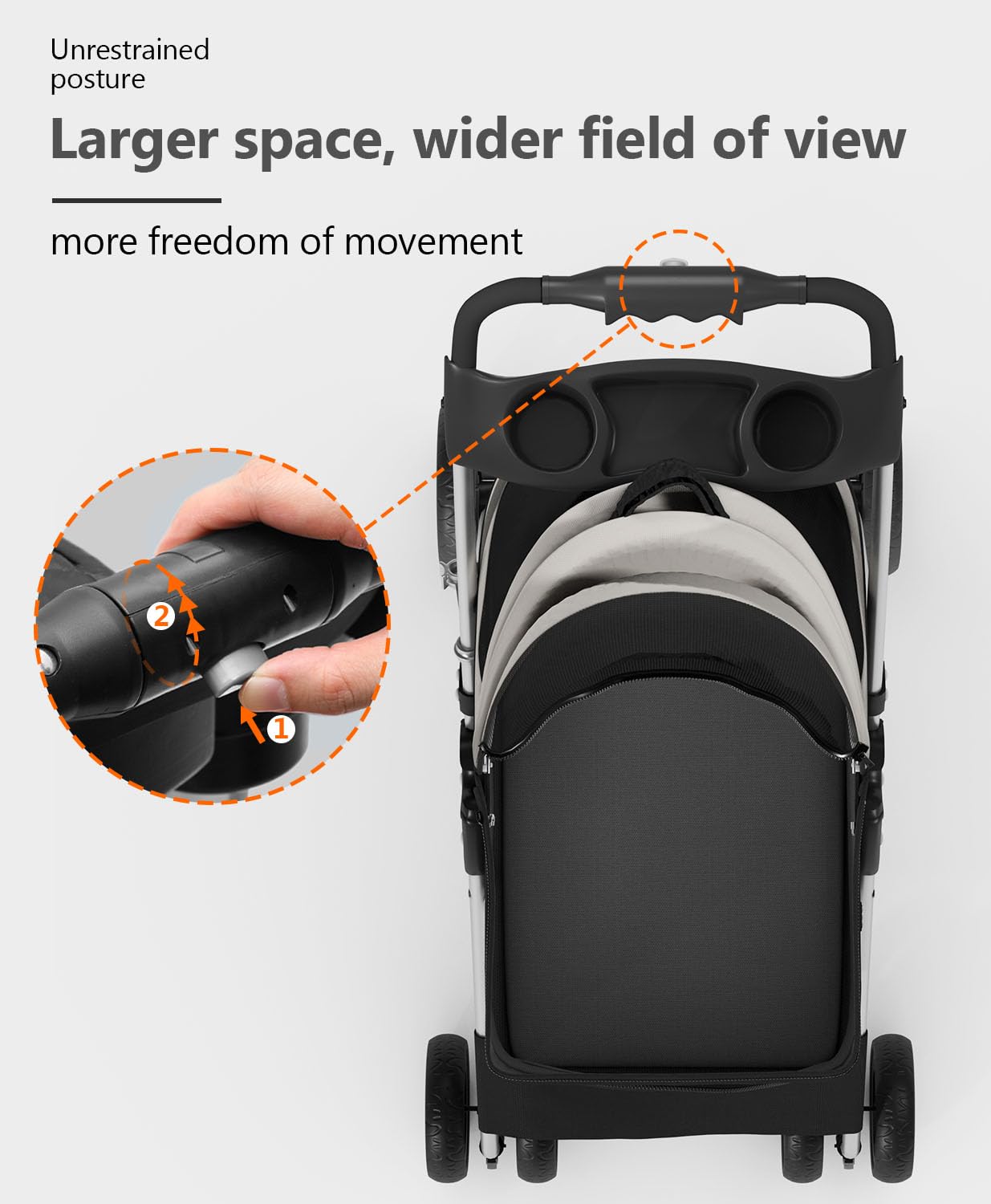 Pet Stroller with 4 Wheels for Small/Medium Pets,Travel Foldable Detachable Carrier for Dog Cat Cage Jogger Stroller, Rear Wheel Breaks, Storage Basket, Visible Mesh Weather Cover (Black)