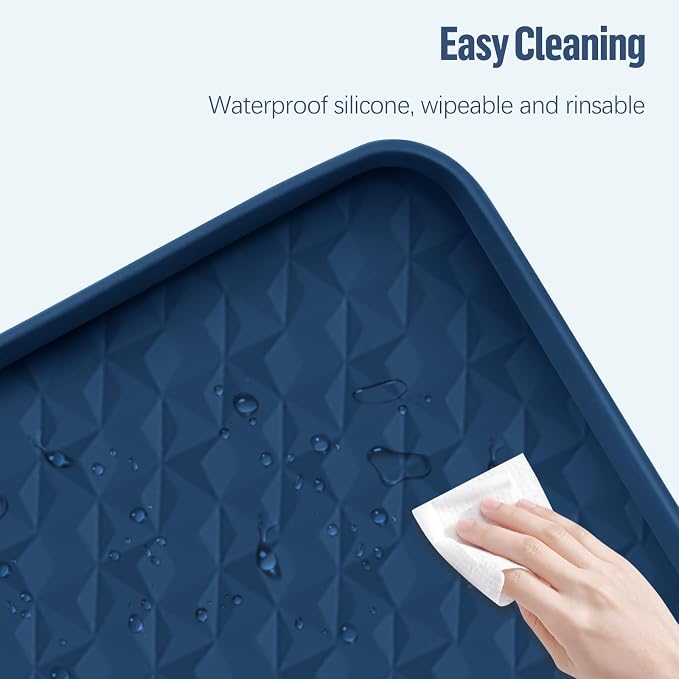 Pee Pad Holder for Dogs, 51" x 25.6" Silicone Pee Tray Mat Leak-Proof, High Edge, No Spill Pet Pad Holder for Puppy, Cat, Rabbit, Training Pads for Floor Protection, No Pee Pads (Navy Blue)