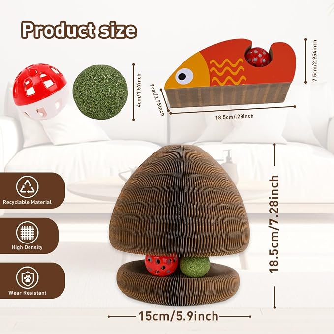 Cat Toys for Indoor Cats, Kitty Magic Organ Scratching Board, Reversible Interactive Cat Toys Scratching, Cardboard,Kitten Scratcher Pads with Catnip Ball(2PCS)