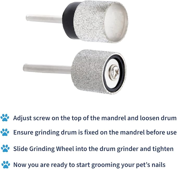 2pcs 120 Grit Diamond Bit for Dog Nails Grinder Including 1 pc 1/2" Mandrel - Pet Nail Grinder Diamond Wheel (Finishing Grit #120)