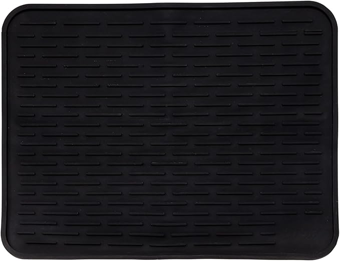 Large Silicone Dish Drying Mat for Kitchen Counter or Under Sink, 16" x 12" Large, Waterproof Pet Feeding Mat, Water Bowls, Under Drying Racks for Dishes, Coffee Bars, Bar Mats (Black)…