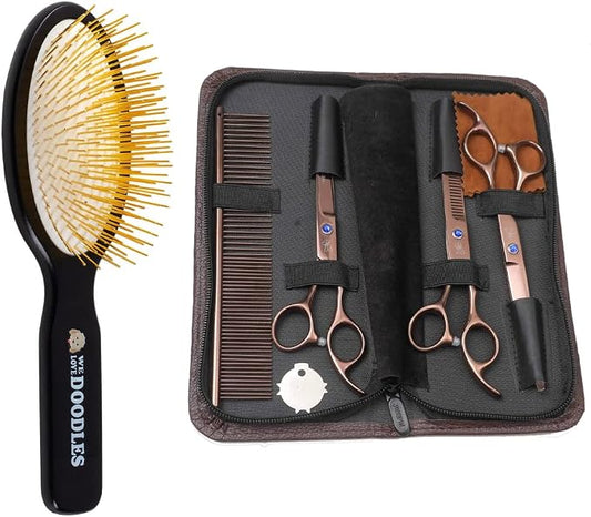 We Love Doodles Pin Brush for Dogs & Dog Grooming Scissors Kit