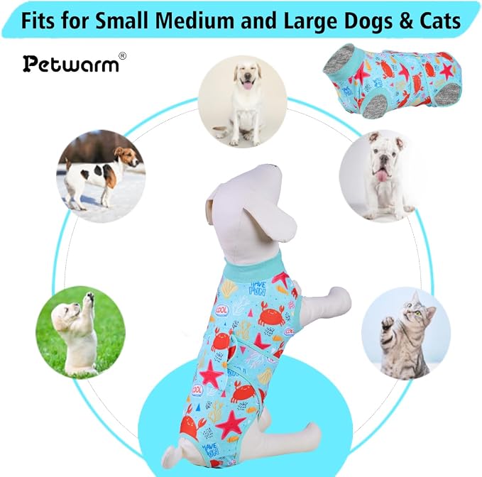 PetWarm Recovery Suit for Dogs, Surgical Suit for Dogs Female Spay Male Neutered, Dog Onesie for Surgery, Anti-Licking Dog Surgery Recovery Suit, Marine Animal Patterns, Green, M