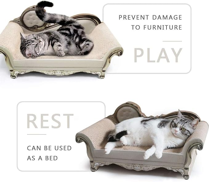 SONGWAY Cat Scratcher Sofa Bed - Corrugated Cardboard Scratching Pad, Luxury Cat Lounge Bed, Furniture Protecter with Textured Scratcher Mat