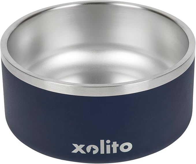 Xolito Pets Stainless Steel Dog Bowl 64 oz - Non-Slip Insulated Water Bowl for Large Dogs - Heavy Duty Double Wall Metal Feeder for Food & Water, Dishwasher Safe (Blue)