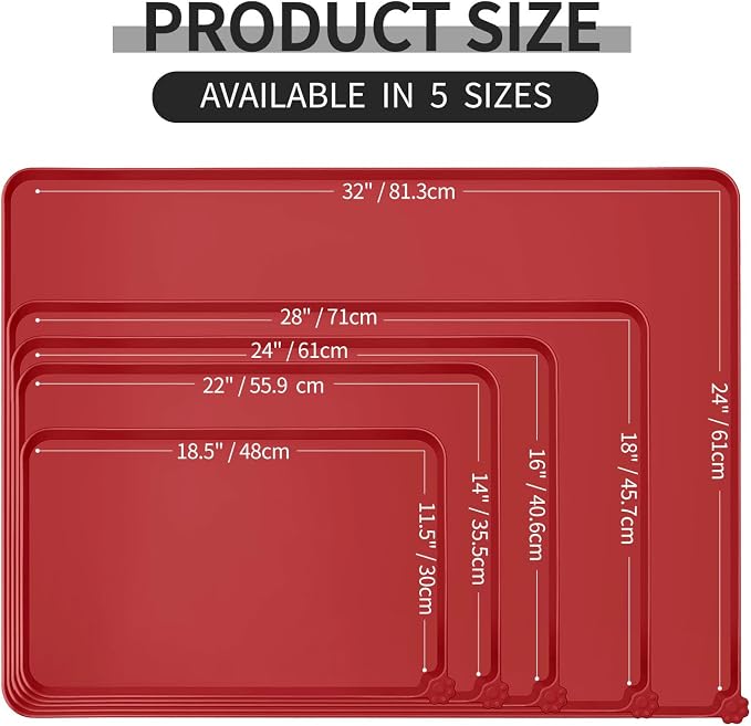 Reopet Silicone Pet Feeding Mat - Waterproof & Non-Slip Dog Cat Placemat | High Raised Edges Prevent Food & Water Spills to Protect Floors, Easy to Clean, Fit for Dog Cat Bowls