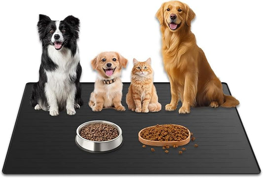 48"x32" Extra Large Pet Food Mat, 1.5MM Super Thick Silicone Dog Mats for Food and Water, XXXL Nonslip Pet Feeding Mats for Floors,Dog Cat Bowl Mat with Raised Edges, Black