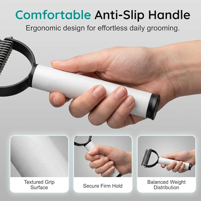 Double Sided Dematting Comb for Dogs Cats, 2026 New 2-in-1 Professional Pet Dematting, Deshedding Brush with Metal Comb for Detangling and Dematting Long (Black)