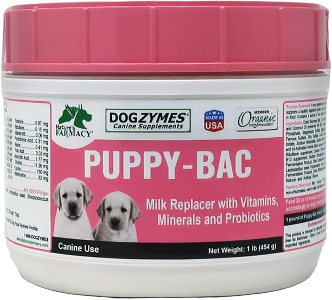 Dogzymes Puppy-Bac Milk Replacer formulated with The Proper ratios of Protein, Fat and nutrients for Growing Puppies (8 Ounce)
