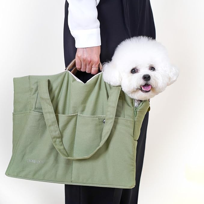 HOWLPOT Day Bag Pet Carrier Dog Puppy Portable Foldable Shoulder Cross Bag Travel Storage Pockets Made in Korea Basil Color (Large)