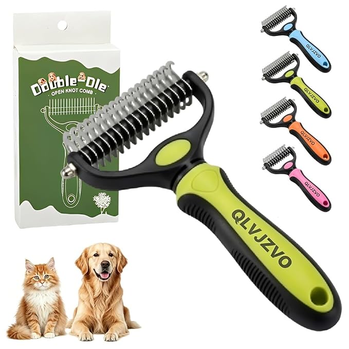 Dematting Comb for Dogs and Cats, Dual-Sided Pet Comb, Professional Deshedding Tool, Pets Hair Remover Shedding, Long Haired Dog Brushes, Undercoat Combs Supplies, Cat Brush Rake