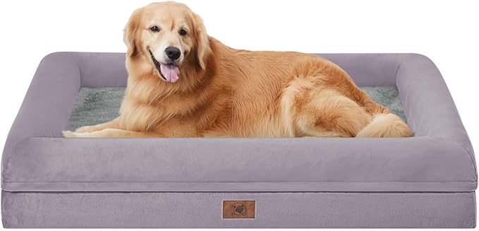 Medium Orthopedic Dog Beds, Large Waterproof Dog Bed with Removable Cover, 4-Sides Bolster Support Pet Soft Sofa, Washable Pet Beds for Large Dogs, Purple