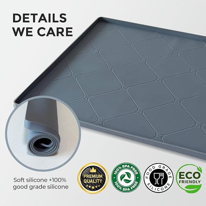 Under Sink Mats for Kitchen : Waterproof 19" x 22" Under-Sink Organizers Sink Mat Protectors, Flexible Silicone Drip Tray Pet Food Mats Kitchen Bathroom Drawer Shelf and Cabinet Liner, Grey