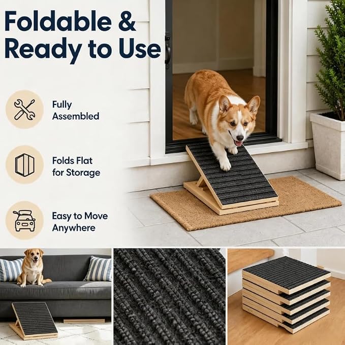 Dog Ramp for Stairs, 2 Pack Foldable Stair Ramp for Dogs, Adjustable Solid Wood Pet Steps for Small Dogs, Senior, Short-Legged and Injured Pets, Elderly Dog Stair Wedges Assist