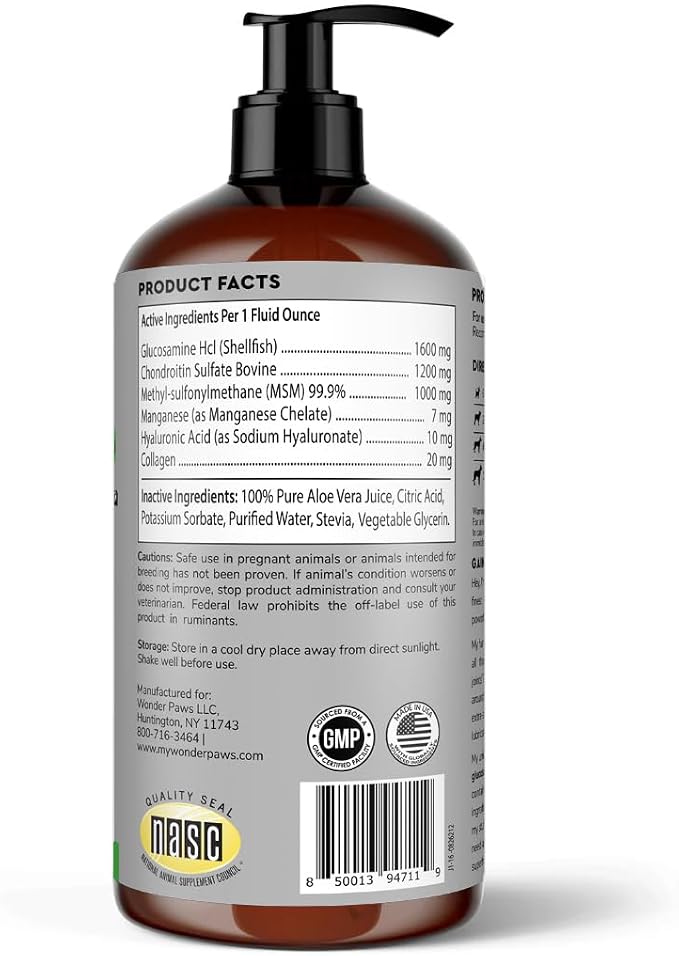 WONDER PAWS Liquid Glucosamine Superhero Drops Plus Omega Max Fish Oil - for Dog's Mobility, Skin and Joint Care & Immune Support – Liquid Glucosamine 16 Ounces - Omega Max 16 Ounces