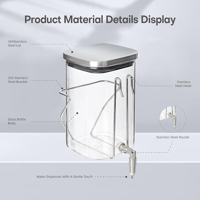 Premium Stainless Steel & Glass Pet Water Bottle - Firing Pin No-Drip Dispenser for Rabbits/Parrots/Rodents | 3 Size Options with Universal Cage Mount (1000ml)