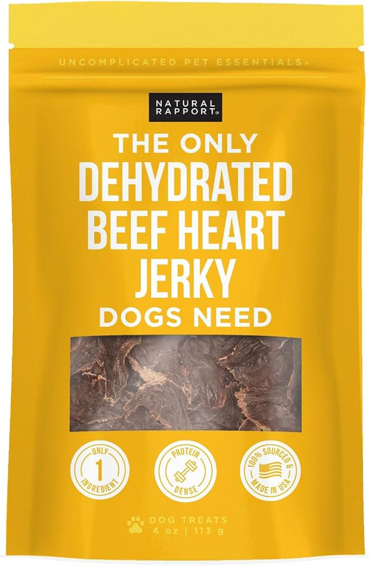 Natural Rapport Beef Heart Jerky Dog Treats - Single Ingredient, High Protein Dehydrated Treats for Training & Rewards (4 oz) (15+ Treats)