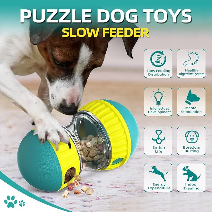 Mankoda Dog Puzzle Toys, Rolling Treat Dispensing Ball, Brain Stimulation & Slow Feeder, Dog Enrichment Toys to Keep Them Busy (Green)