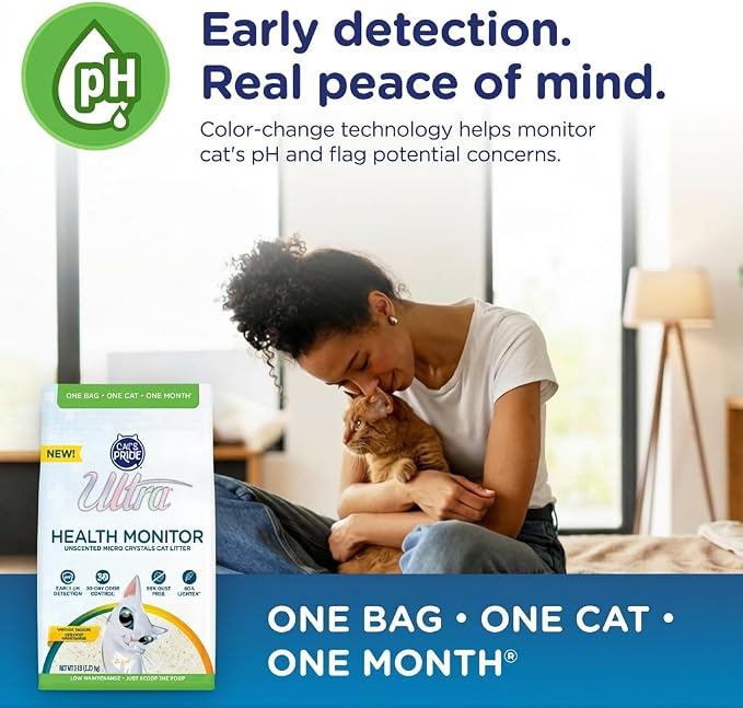 Cat's Pride Ultra Health Monitor Cat Litter, Unscented Micro Crystals 15 Lbs Total (3pk of 5 Lbs) Color Changing pH Indicator for Feline Health Tracking, 30-Day Odor Control, Dust Free and 60% Lighter