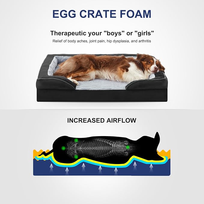 FURTIME Orthopedic Large Dog Bed, XL Waterproof Dog Beds, 42x35x6.5 Supportive Foam Pet Couch Bed with Removable Washable Cover and Nonskid Bottom