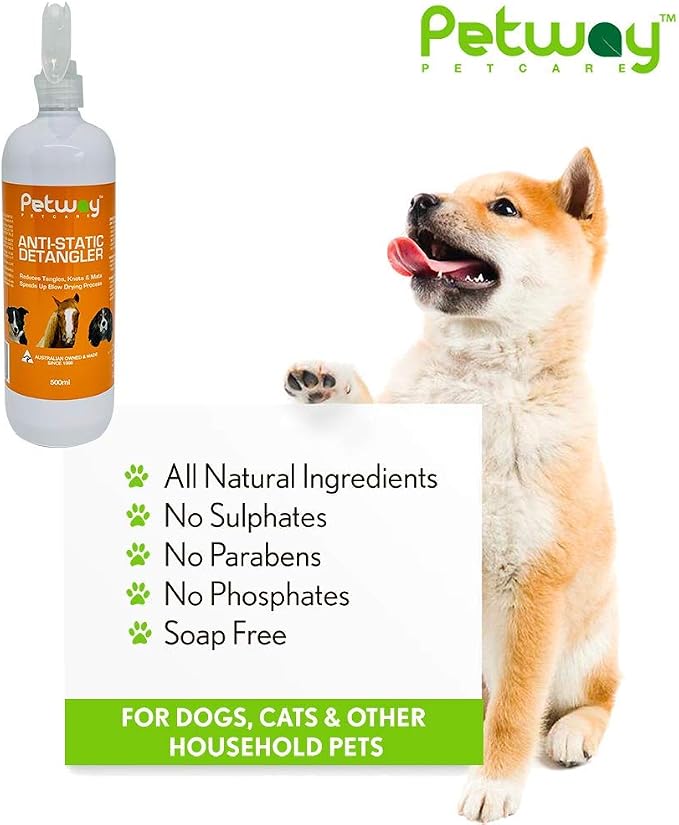 Petway Petcare Anti-Static Detangler, Dematting Spray for Dogs, Cats And Horses, Free of Phosphates, Parabens & Enzymes, Tangle Remover, Daily Grooming Aid, Soap & No Artificial Fragrence added, 500ml
