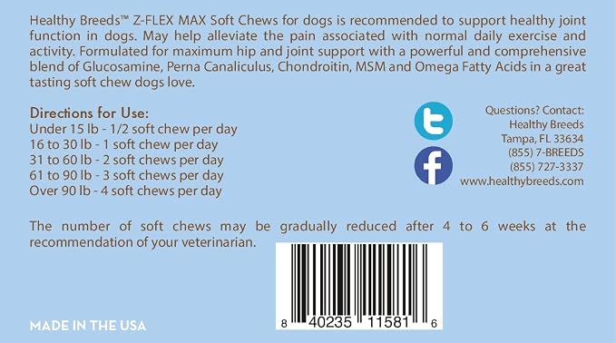 Healthy Breeds Tibetan Terrier Z-Flex Max Hip & Joint Soft Chews 100 Count