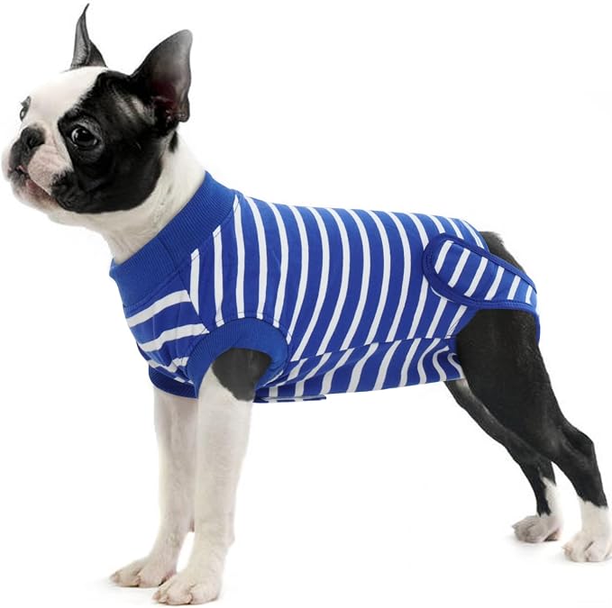 IDOMIK Dog Recovery Suit - Female Spay & Male Neuter Onesie, Adjustable Anti-Licking, Breathable & Comfortable, S Size, Blue Stripe