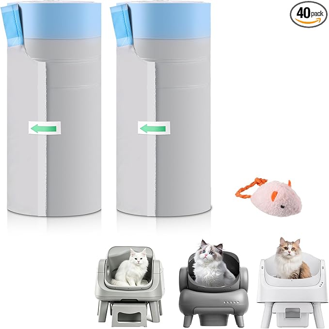40 Count Automatic Cat Litter Box Bags Compatible with Petpivot Autoscooper 11/12 NeakasaM1 Open-Top Self-Cleaning Cat Litter Boxes, Leak-Proof Drawstring Trash Bags Replacement,27" x13",Holds 23 lbs