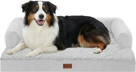 Orthopedic Dog Beds for Medium Sized Dogs, Waterproof Egg Crate Foam Medium Dog Couch Beds for Crate 35x22Inch, Washable Pet Beds with Removable Cover and Nonskid Bottom, Grey White