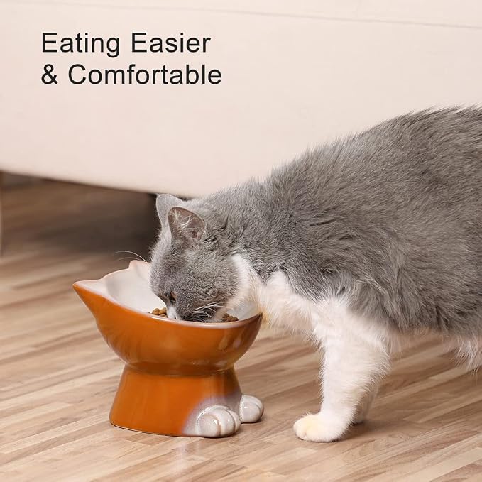 Nihow Elevated Cat/Dog Bowls: 6.25 Inch Ceramic Raised Cat Food & Water Bowl Set for Protecting Pet's Spine - Feeding & Watering Supplies for Cat/Small Size Dog - Elegant Brown (6.8 OZ /1 PC)