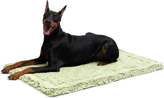 PELZIN Stoutwool Indestructible Dog Bed - Fluffy Chew Proof Dog Crate Pad - Tough Kennel Pad for Aggressive Chewers - Washable, Ideal for Large Breeds & Fits 42-Inch Crate - 41"x27", Gleam