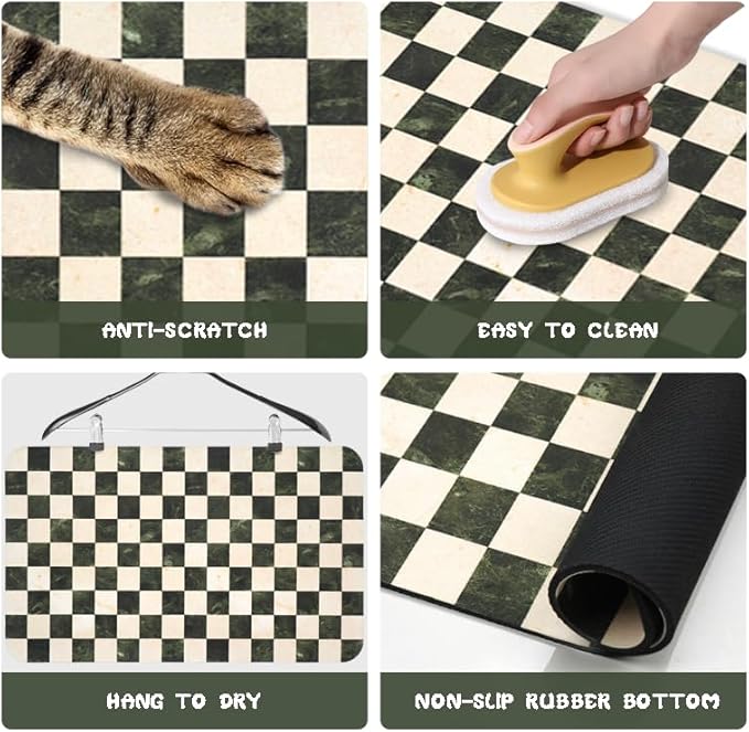 Dog Food Mats for Floors Waterproof, Pet Water Bowl Mats Pet Feeding Absorbent Placemats Plaid 16 * 24 inch