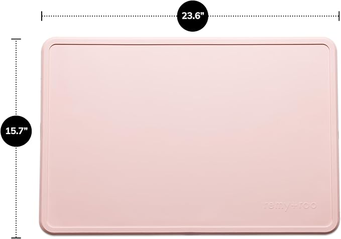 Remy+Roo Peony Silicone Dog Food Mat for Pet Bowl | 23.6" x 15.7" | 100% Waterproof | Non-Slip | Dishwasher Safe