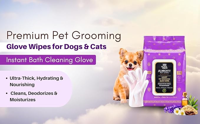 PET Cleaning Deodorizing Glove Wipes for Dogs & Cats, Vet Recommended Hypoallergenic Hydrating & Nourish Fur Pet Grooming Glove Wipes, Pet Bathing Wipes for Horse Coat Care,20pcs, Green Tea Scented