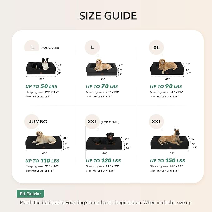 Orthopedic Dog Beds for Extra Large Sized Dogs 42x30 Inch, XL Waterproof Egg Crate Foam Dog Sofa Bed with Removable Washable Cover Big Pet Couch with Bolster & Non-Slip Bottom, Black
