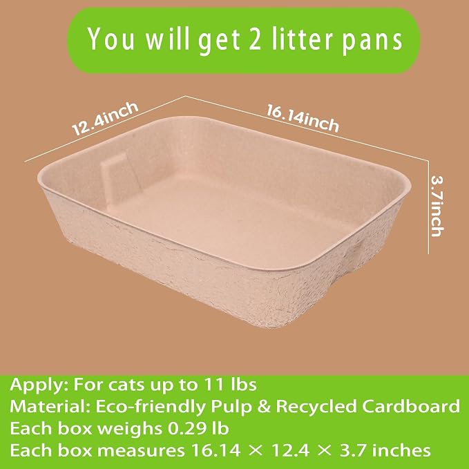 2 Pack Disposable Cat Litter Box, Travel Litter Box,Eco Friendly 100% Recycled Paper