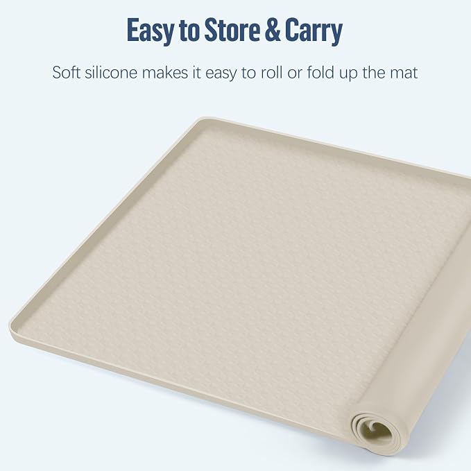 Pee Pad Holder for Dogs, 51" x 25.6" Silicone Pee Tray Mat Leak-Proof, High Edge, No Spill Pet Pad Holder for Puppy, Cat, Rabbit, Training Pads for Floor Protection, No Pee Pads (Beige)