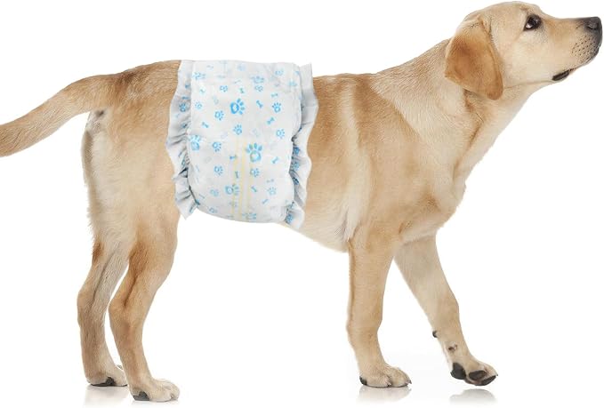 Disposable Dog Diapers Male 96 Count Belly Bands for Bale Dogs (Waist 21.5-26 in L) Super Absorbent Small Doggie Diapers for Heat Excitable Urination or Incontinence - Blue