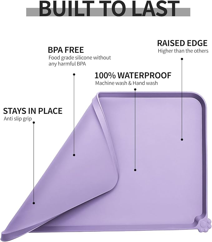 Reopet Silicone Pet Feeding Mat - Waterproof & Non-Slip Dog Cat Placemat | High Raised Edges Prevent Food & Water Spills to Protect Floors, Easy to Clean, Fit for Dog Cat Bowls