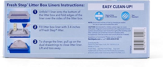 Fresh Step Jumbo Drawstring Cat Litter Box Liners Unscented Heavy Duty Kitty Litter Bags for X-Large Oval or Rectangle Pans Helps Contain Mess Easy Lift Out Cleanup 36 x 19 IN 7 Count 3 Pack