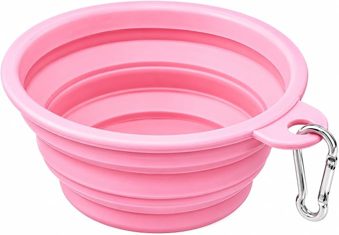PawKit- All-in-one Dog Travel and Grooming Kit:- Deshedding Rake, Portable Water Bottle Feeder, Pet Hair Lint Roller, Collapsible Bowl, Poop Bag Dispenser, and a Travel Storage Bag. (Pink)
