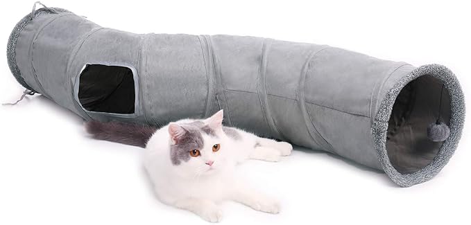 PAWZ Road Cat Scratching Post Bed Bundle with PAWZ Road Cat Tunnel Collapsible S Shape 10.5 Inches in Diameter