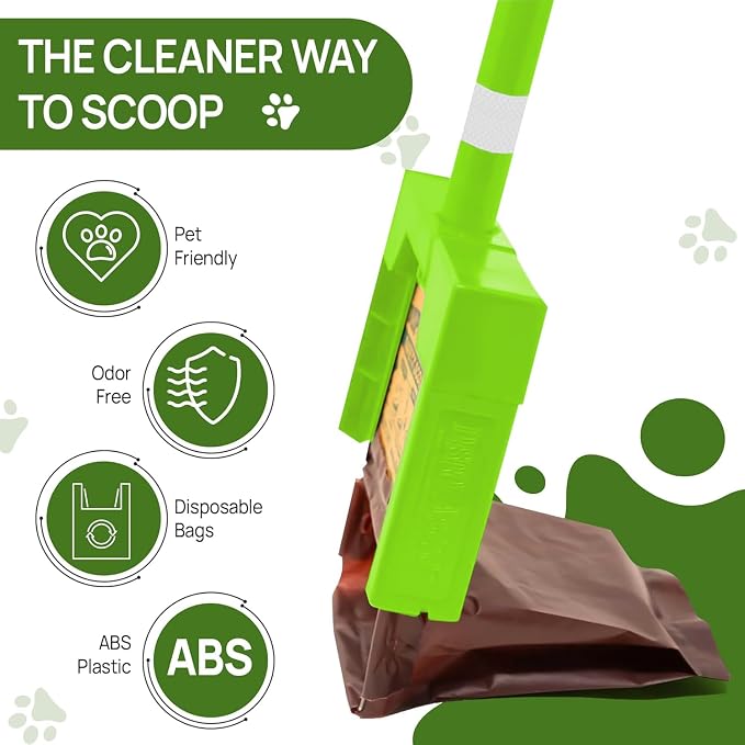 Dispoz-A-Scoop® Poop Scoop Bundle” 48 Refill Bags with Optional use, 24” Extender Handle. Quick-Clean-Easy. Never Needs Cleaning! U.S.A. Produced!