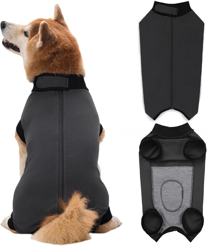 Dog Recovery Suit After Surgery, Abdominal Wound Protection Onesie, Anti-Licking Substitute for E-Collar & Cone, Relieves Anxiety, Easy to Put On, Suitable for Male & Female Dogs (Black, Large)