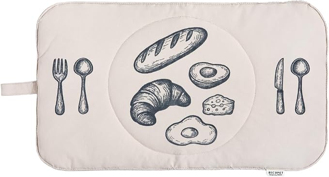 Quilted Pet Feeding Mat for Dogs and Cats, Soft Padded Placemat with Water-Resistant Fabric & Anti-Slip Silicone Backing, Machine Washable with Hanging Loop, 11.8x19.7 – Milk Tea Grey