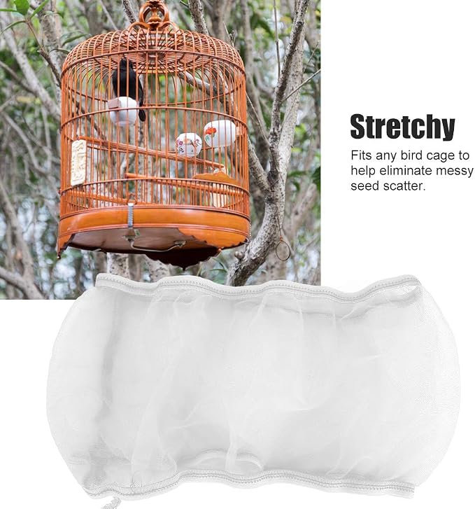 2PCS Bird Cage Cover, Adjustable Bird Cage Seed Catcher, Soft Airy Cage Net Birdcage Mesh Cover, Universal Parrots Cage Accessories (29x20cm/11.4x7.9in)