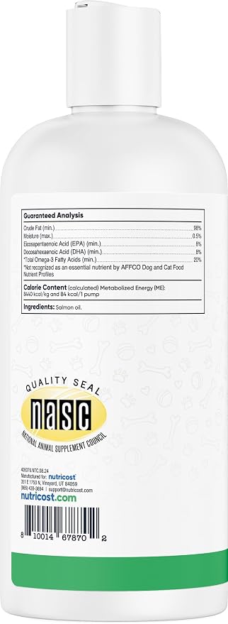 Nutricost Pets Wild Alaskan Salmon Oil for Dogs and Cats, 32 fl oz, Supports Healthy Skin & Coat, Omega-3 Fatty Acids Including EPA & DHA