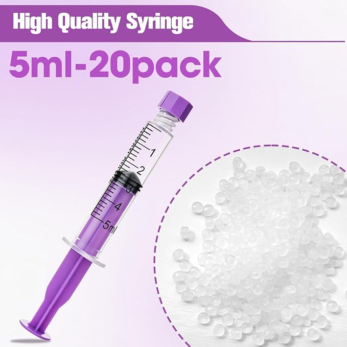 5ml Syringe with Cap, 5cc Plastic Syringes for Liquid, Feeding, Individually Wrapped 20 Pack